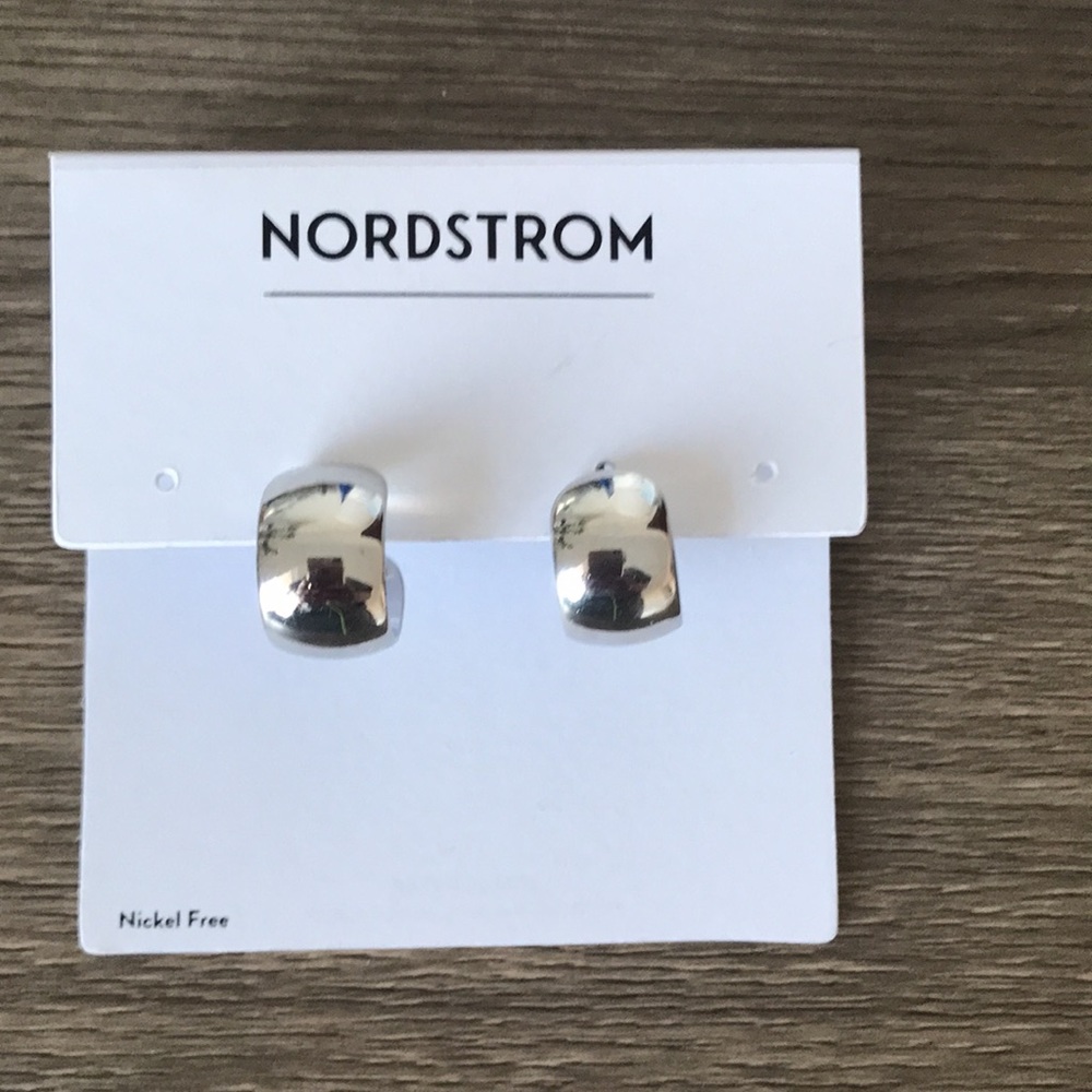 Nordstrom Platinum Sterling Silver Rhodium Hoop Earrings NWT